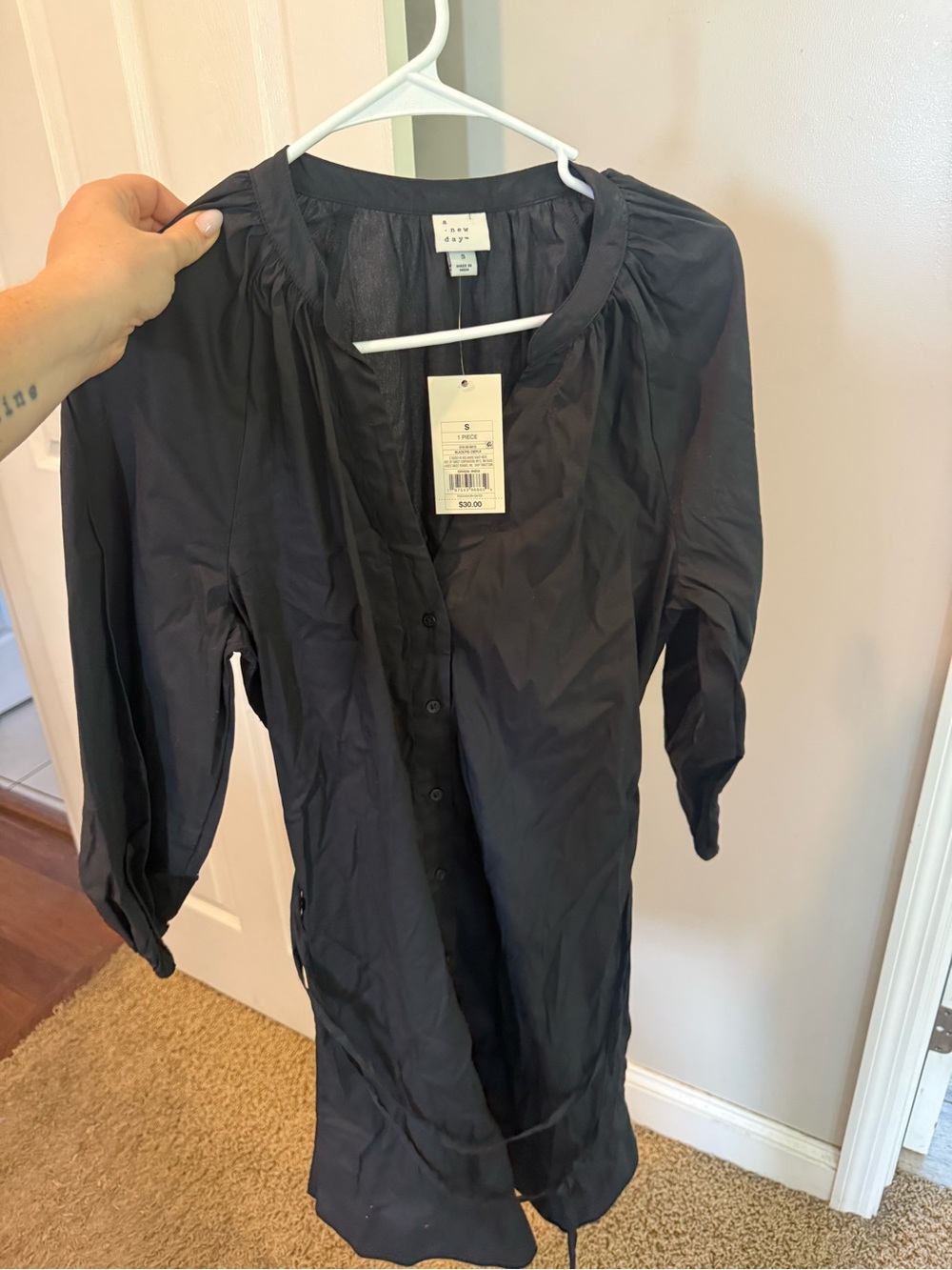 A New Day Black Button Front Belted Dress size S